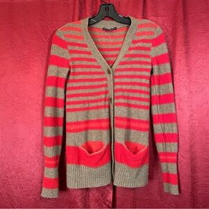 GAP Striped Red and Tan Wool Women's Button-down Sweater Size S